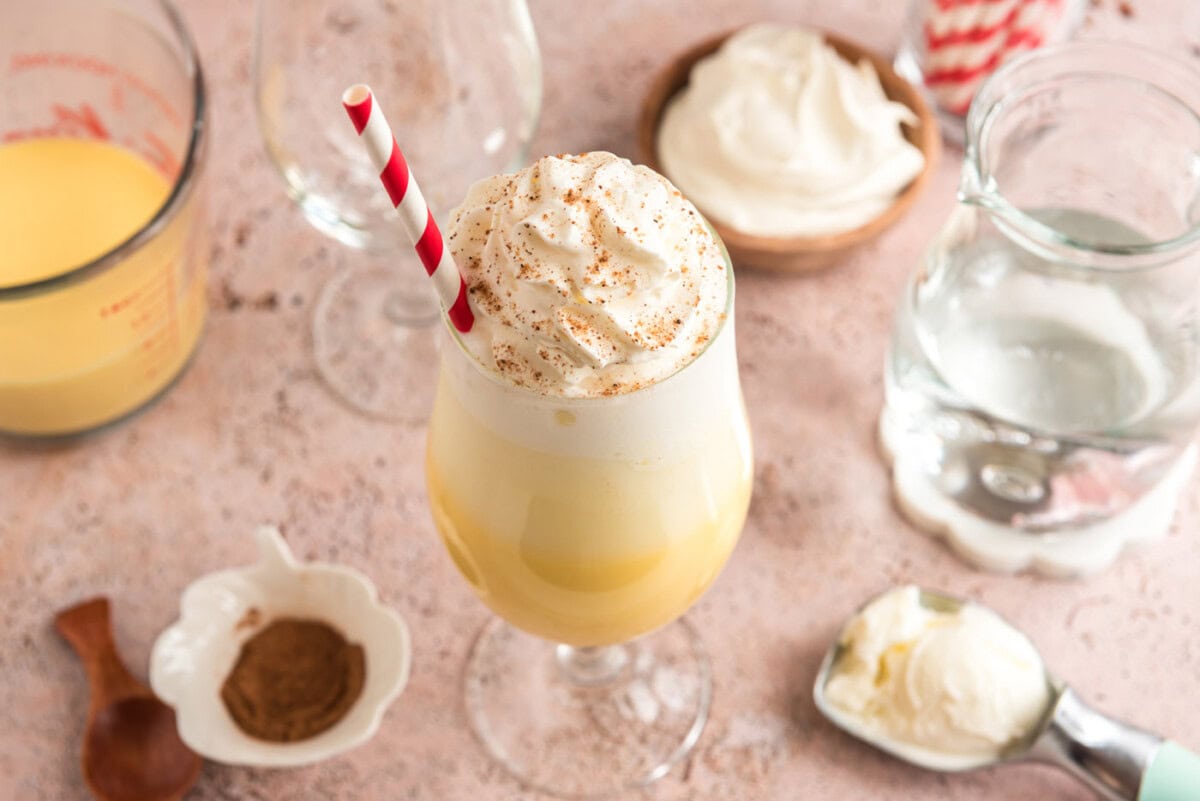 eggnog ice cream float with whipped cream
