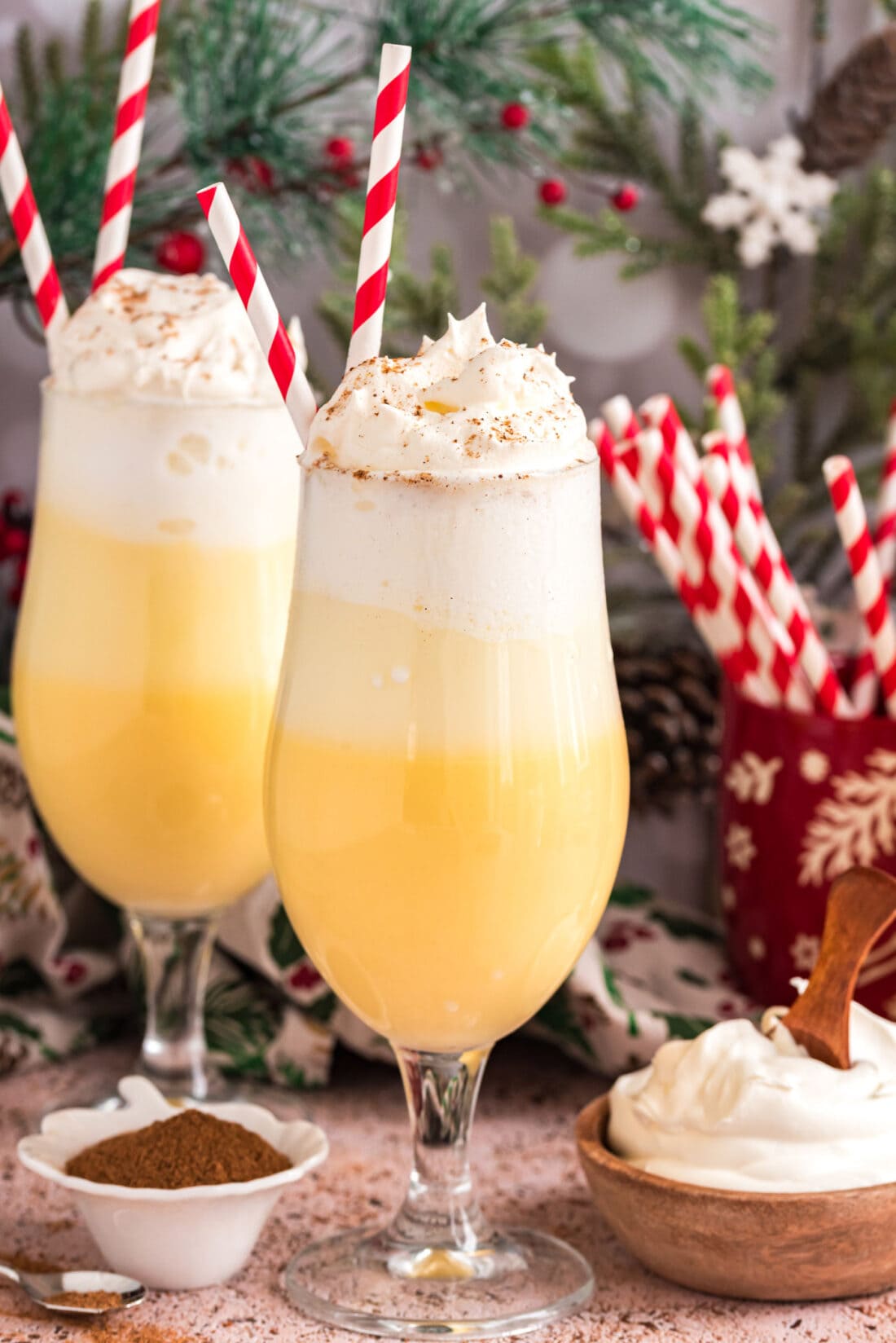Close up photo of an Eggnog Float with another one behind it