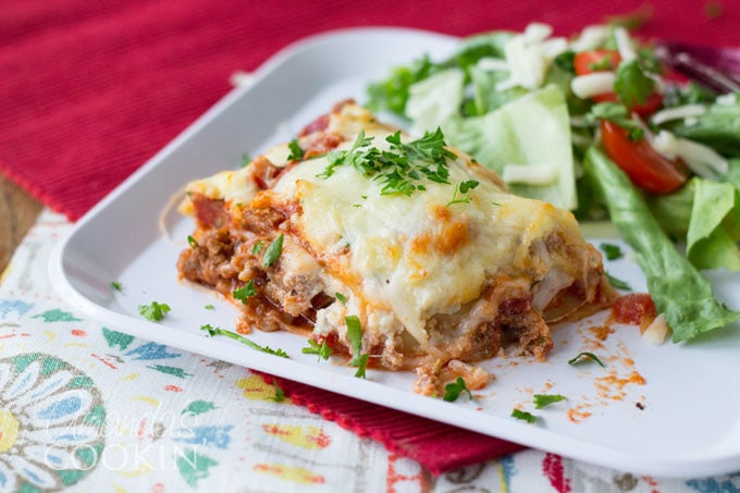 slice of lasagna on plate