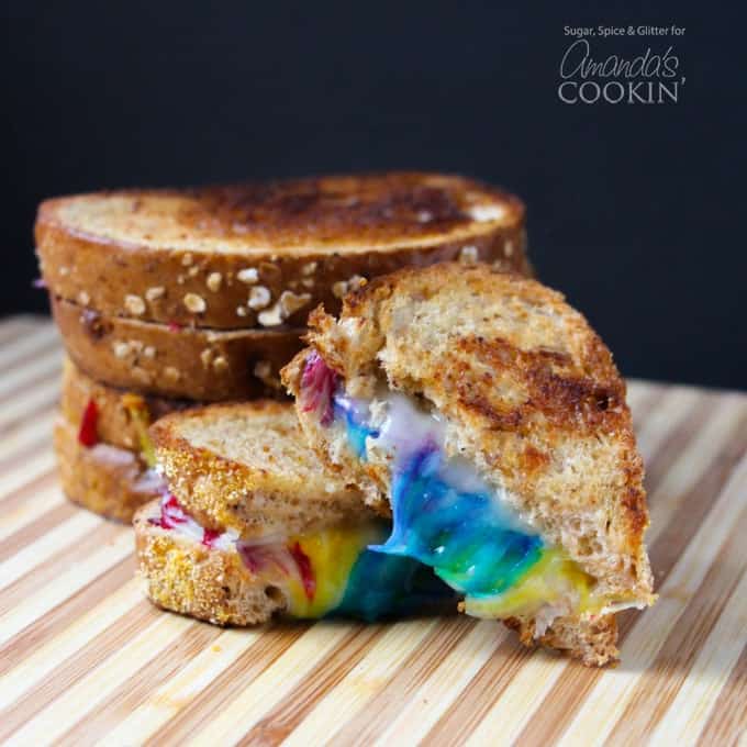 Rainbow Grilled Cheese Sandwich- multicolored cheese