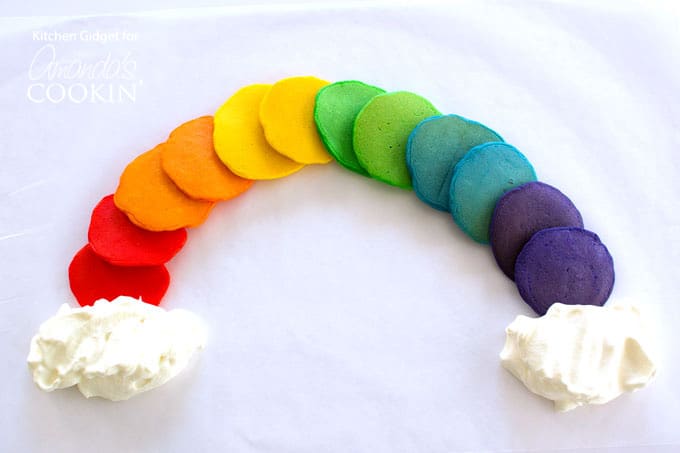 Colorful pancakes made into a rainbow