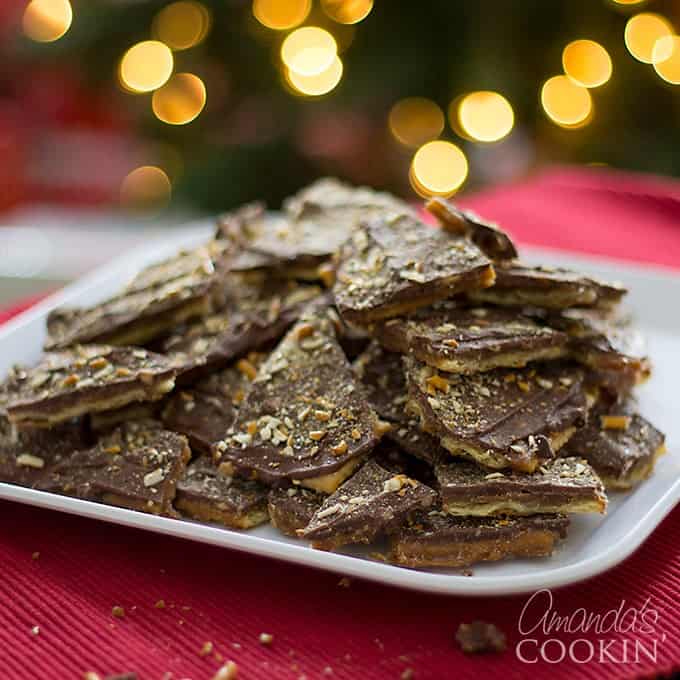 Christmas Crack - Saltine Toffee with pretzels on top