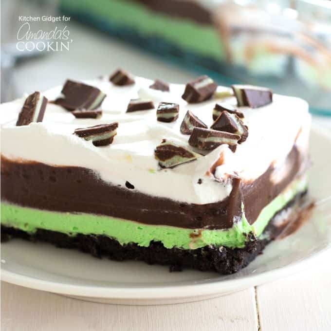 slice of mint chocolate lasagna