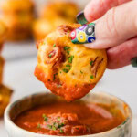 dipping a Pepperoni Pizza Puffs