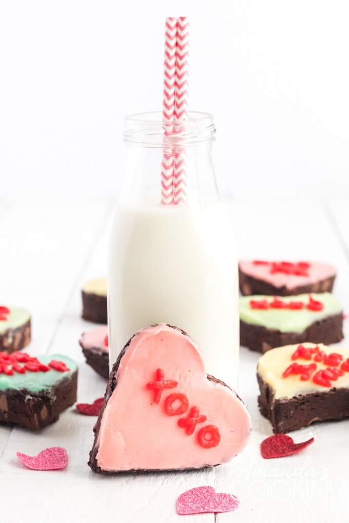 bottle of milk with heart shaped brownie