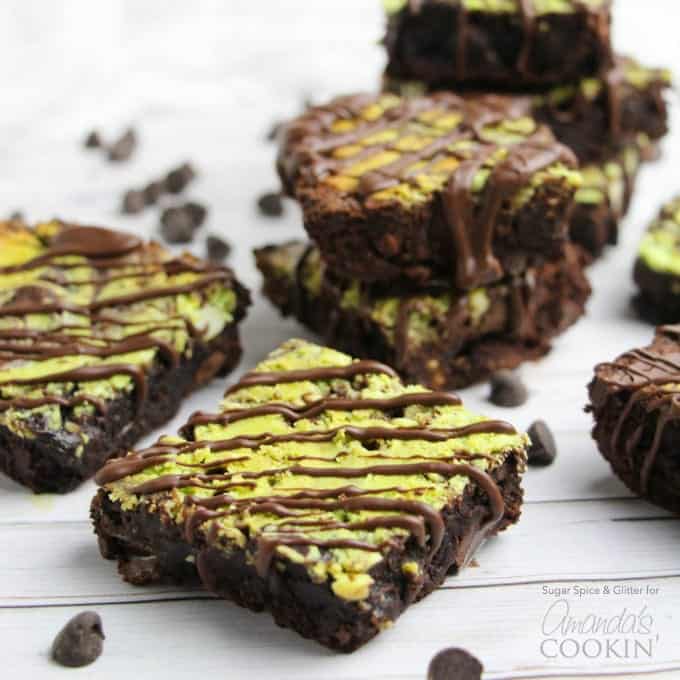 Marbled mint cheesecake brownie squares.