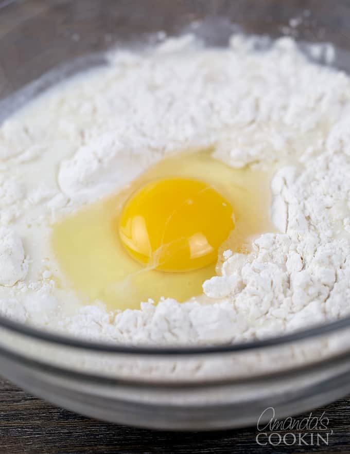 After whisking in milk, whisk the eggs in.