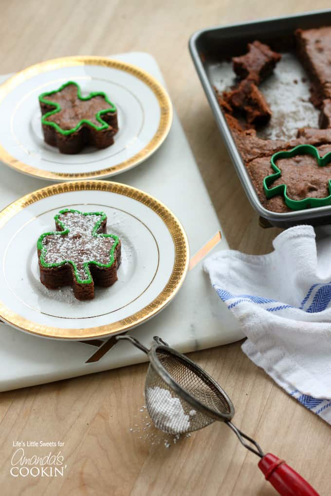 shamrock shaped brownie on a plate