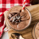 close up of a baileys coffee float chocolate sauce and sprinkles on top