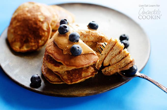 stack of pancakes with a fork