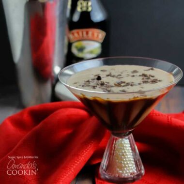 Baileys chocolate martini in a short, clear martini glass.