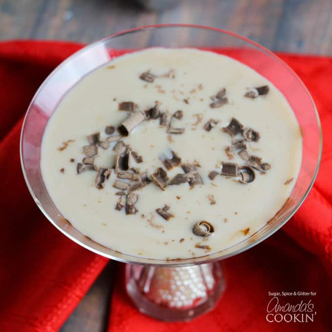 Baileys Chocolate Martini with chocolate shavings