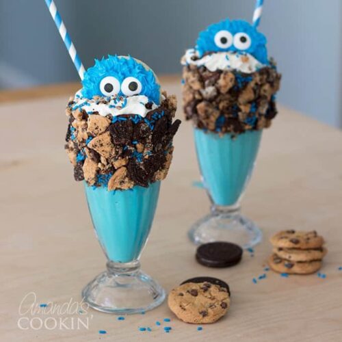 two cookie monster shakes