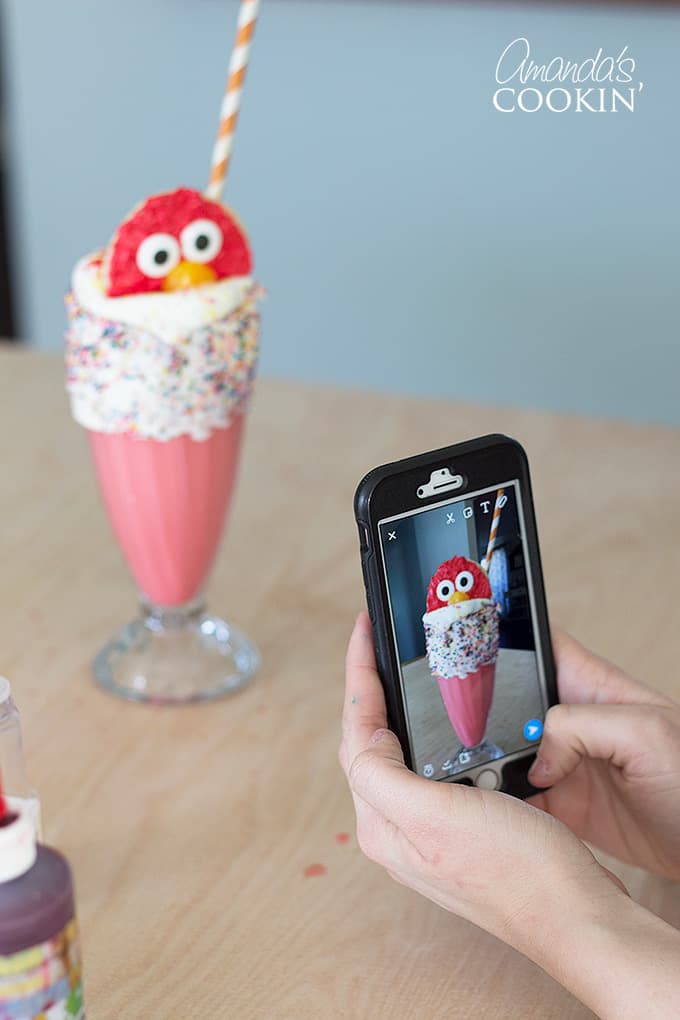 Taking a picture of Elmo Freakshakes