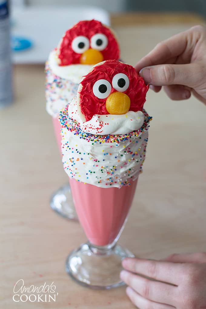 Elmo Freakshakes with elmo cookies