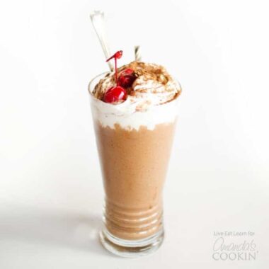 chocolate shake with cherry garnish