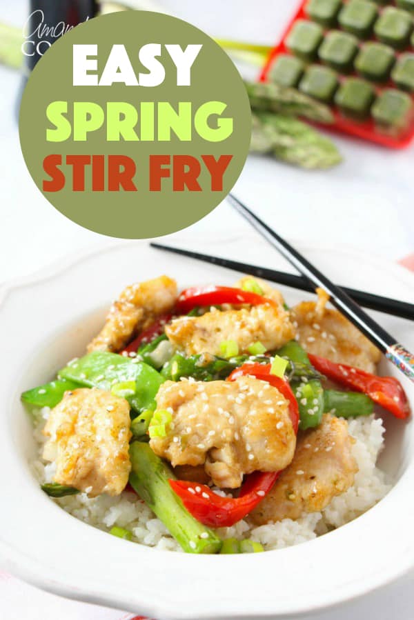 Spring Stir Fry: chicken stir fried with asparagus, snap peas & peppers