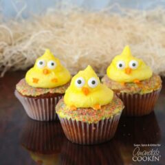 3 easter chick decorated cupcakes