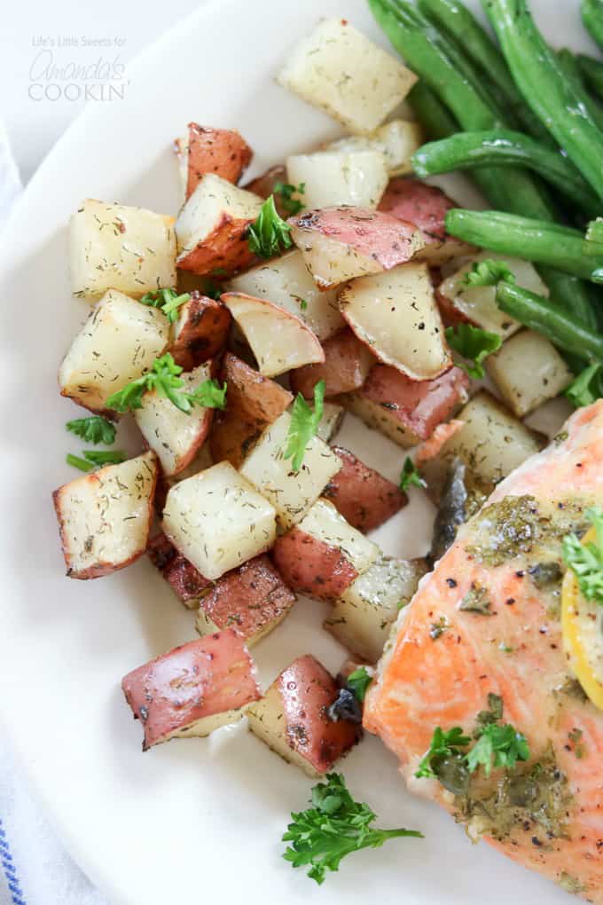 Dijon Lemon Caper Salmon with green beans and potatoes