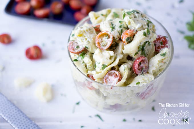 Delicious and creamy Tortellini Pesto Pasta Salad