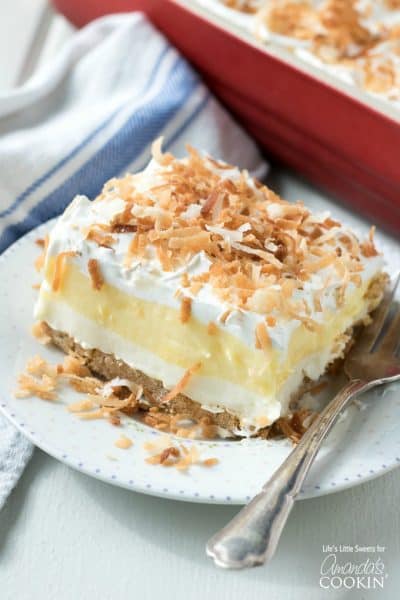 Coconut Cream Lush: an easy, light, and creamy one pan dessert recipe!