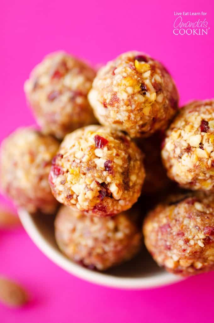 Cranberry breakfast bites- granola balls in bowl