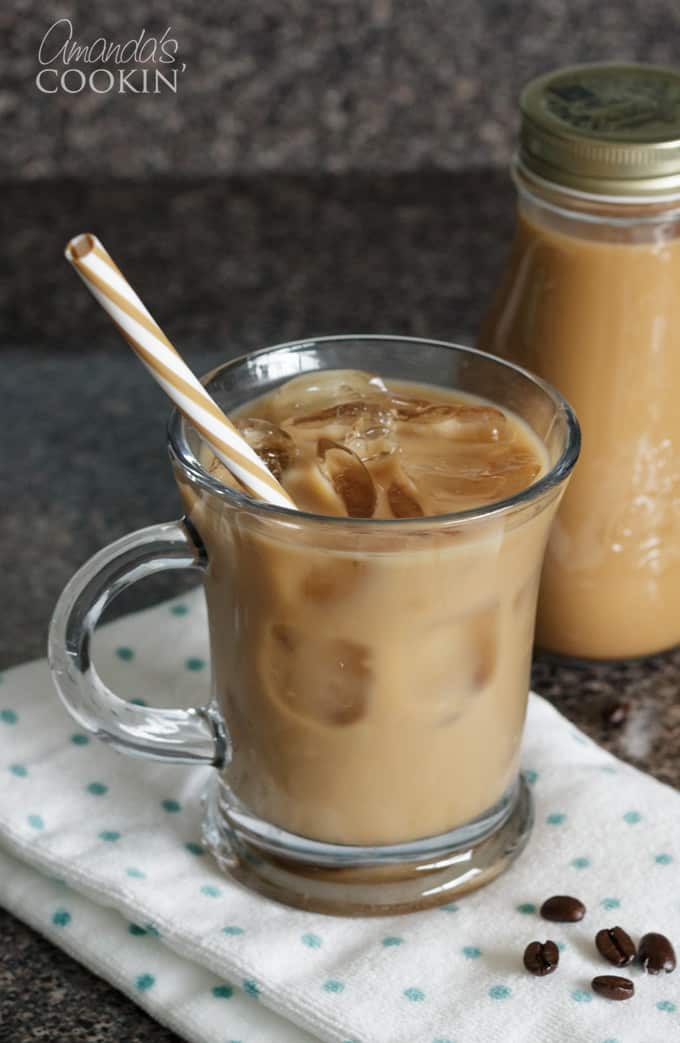 Cold brewed iced coffee in glass mug