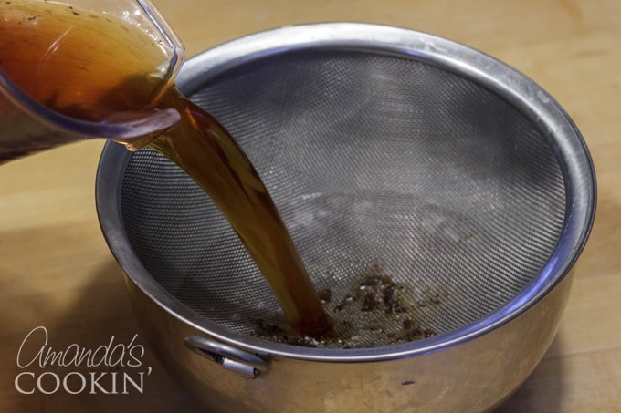 run the steeped coffee through a fine mesh strainer.