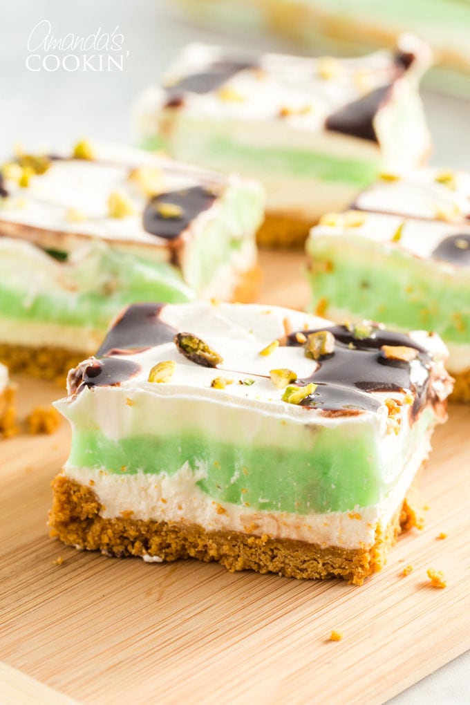 slice of pistachio pudding layered dessert