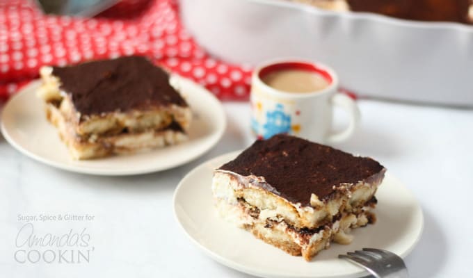 Tiramisu icebox cake with a cup of coffee