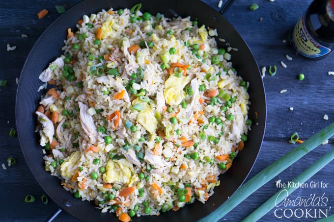 Chicken fried rice in skillet