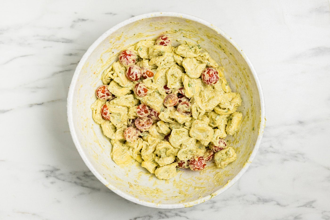 Tortellini Pesto Pasta Salad in bowl