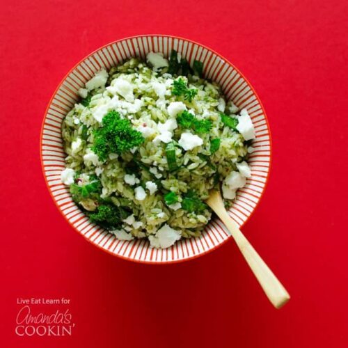 A bowl of Chimichurri and Orzo