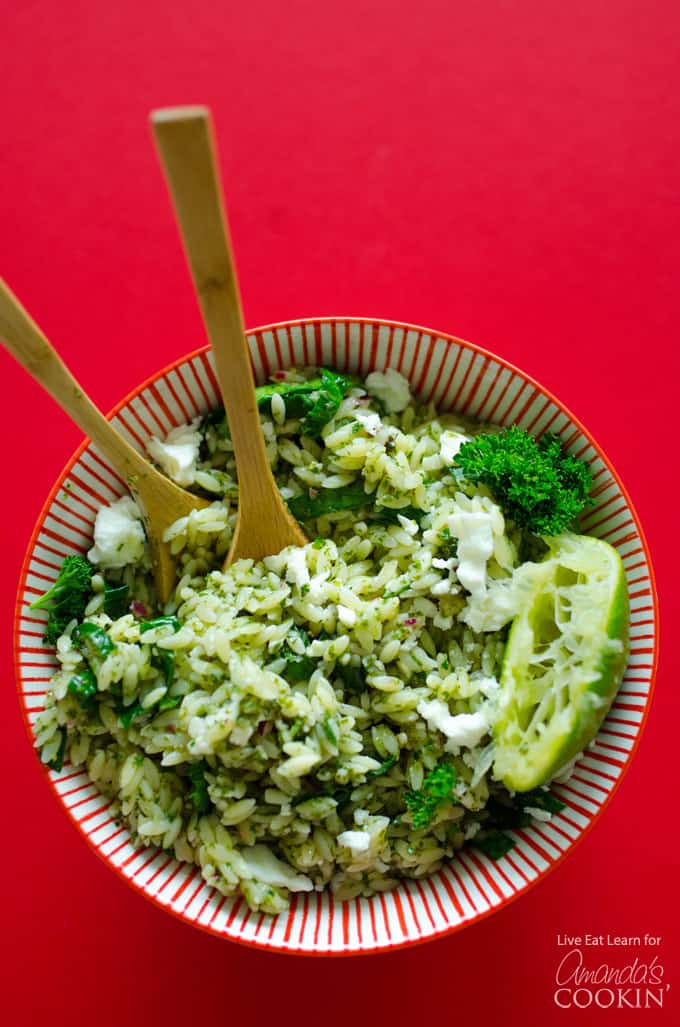 Delicious and easy Orzo Salad with Chimichurri Sauce!