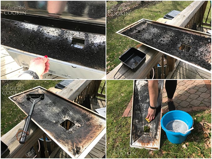 cleaning the bottom tray of a grill