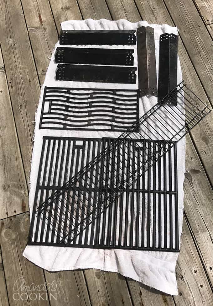 grill parts drying on towel