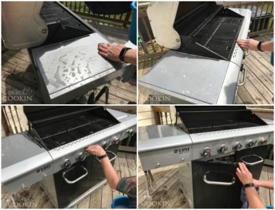wiping down a grill