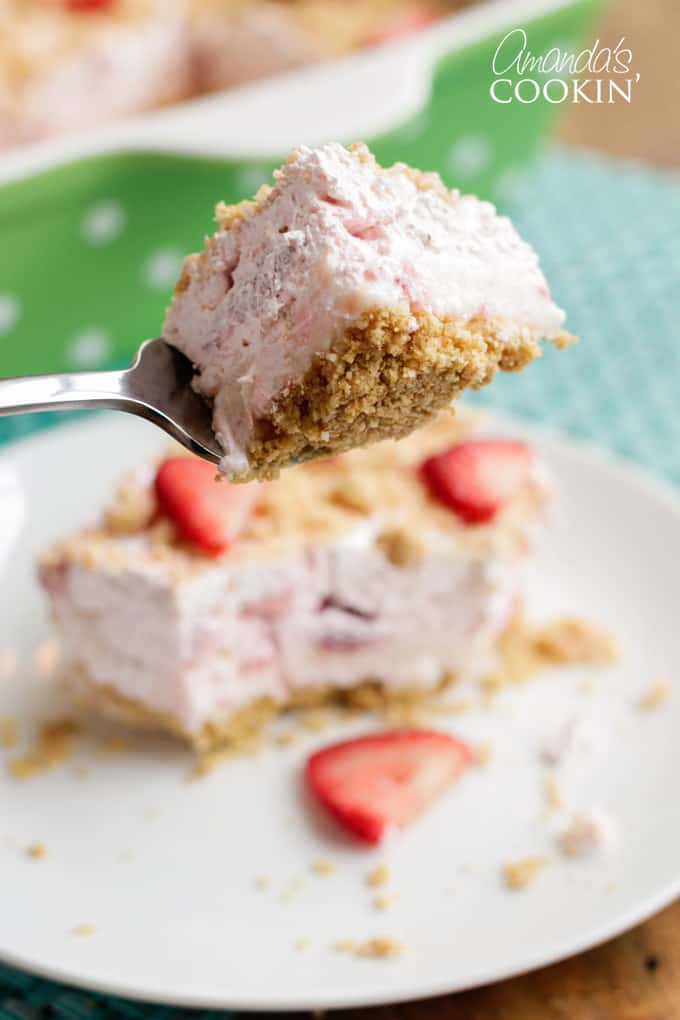 Fork full of strawberry dream dessert