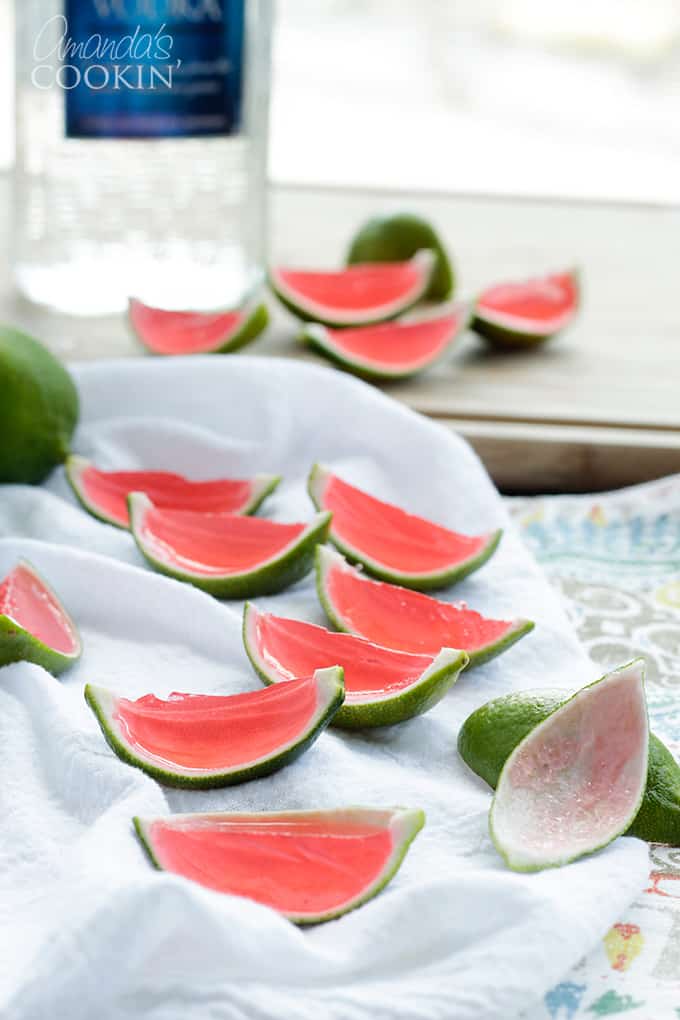 watermelon jello shots inside the rind of a lime