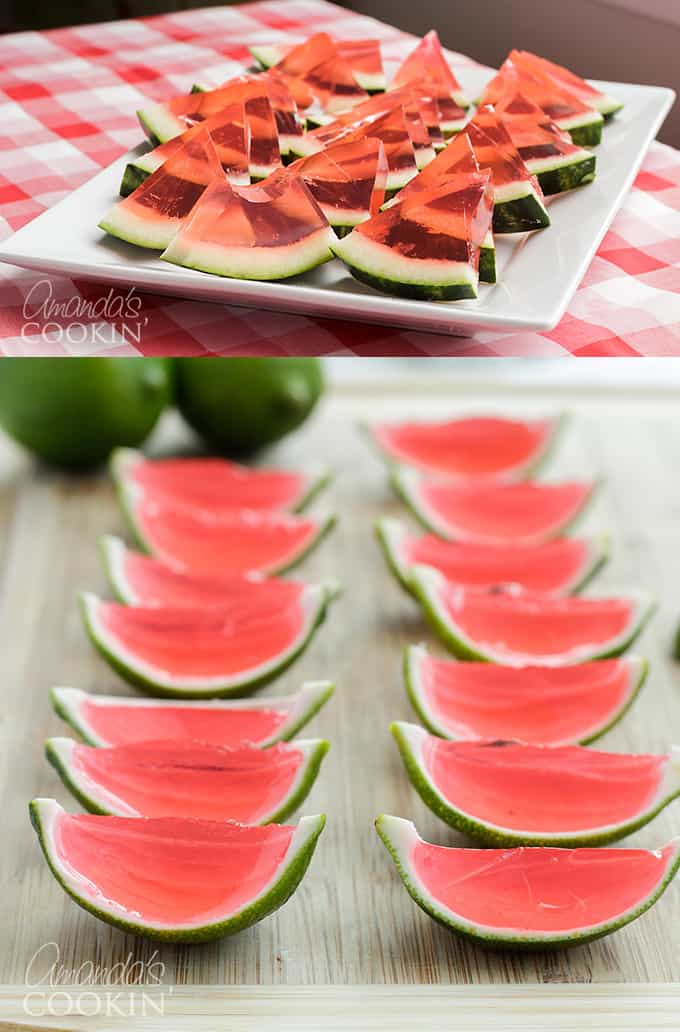 watermelon jello shots in lime rinds and watermelon rinds