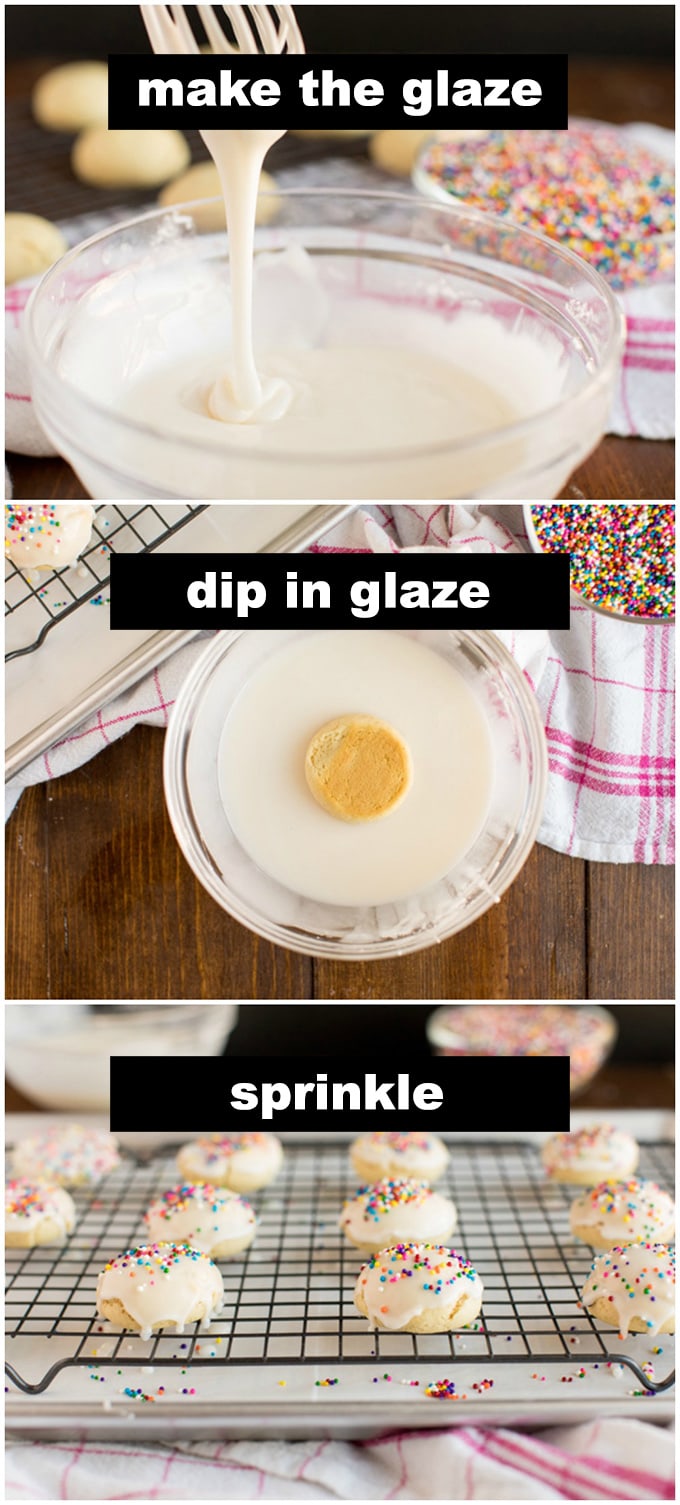 dipping cookies in glaze