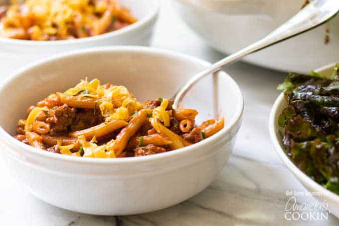 sloppy joe pasta in bowl