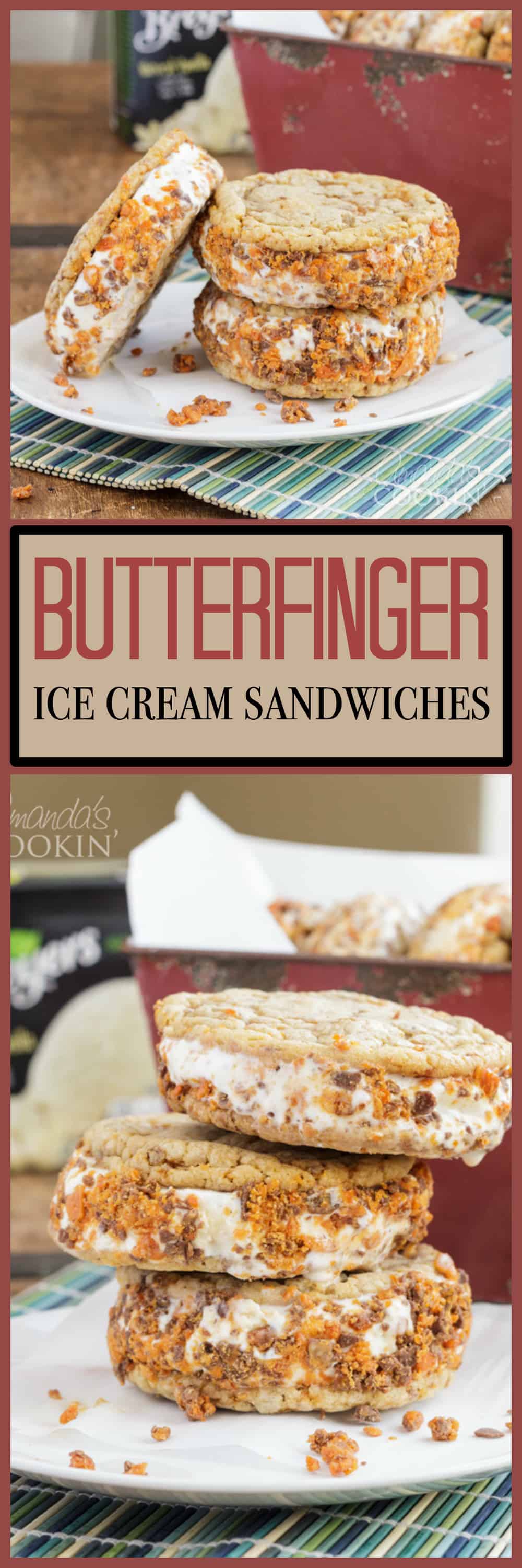 pinterest image with text butterfinger ice cream sandwiches