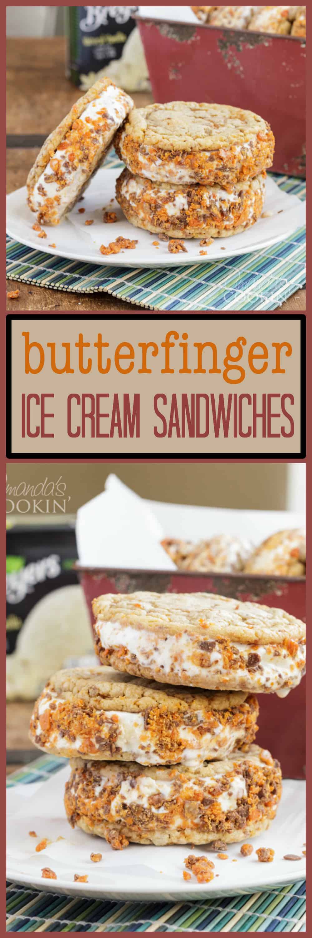 pinterst image with text butterfinger ice cream sandwiches