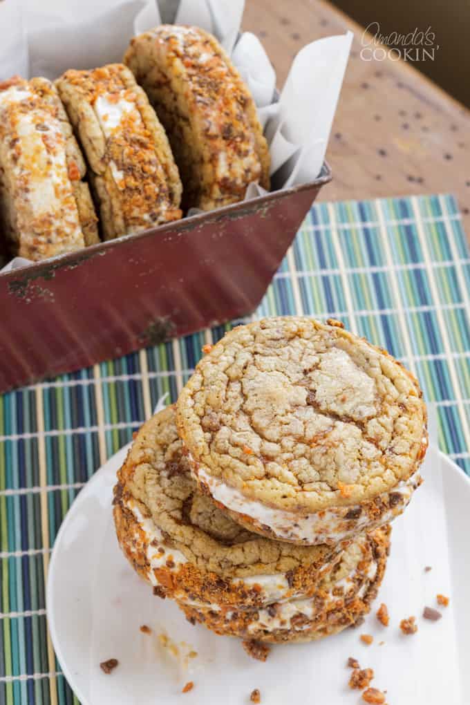 butterfinger ice cream sandwiches on a plate