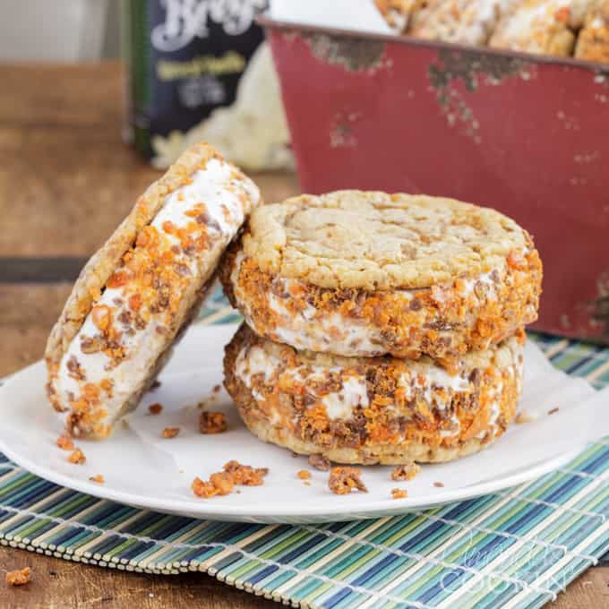 butterfinger ice cream sandwiches on a plate