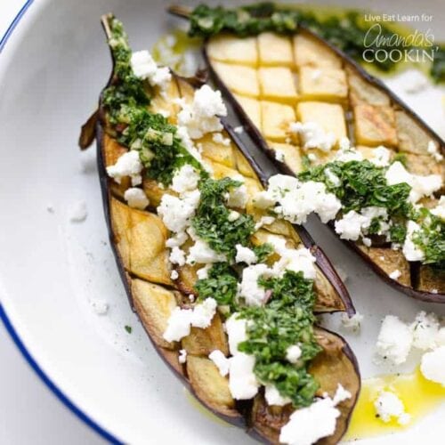 eggplant on a plate with feta cheese