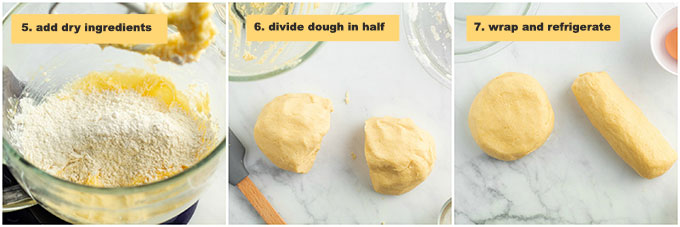 labeled photos depicting steps for making sugar cookie dough