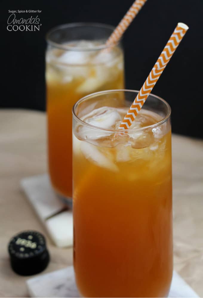 Caramel Pumpkin Cocktail in tall glasses with straws