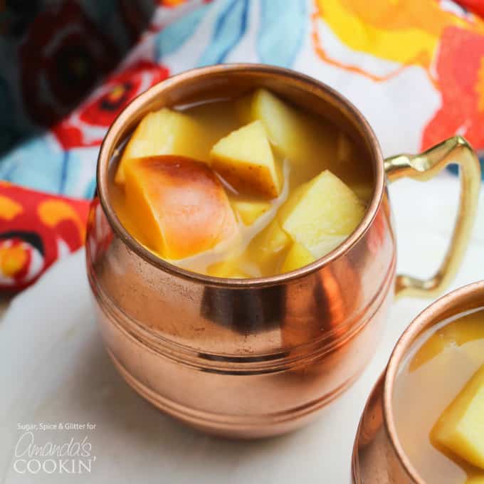 copper mug of caramel apple cider 